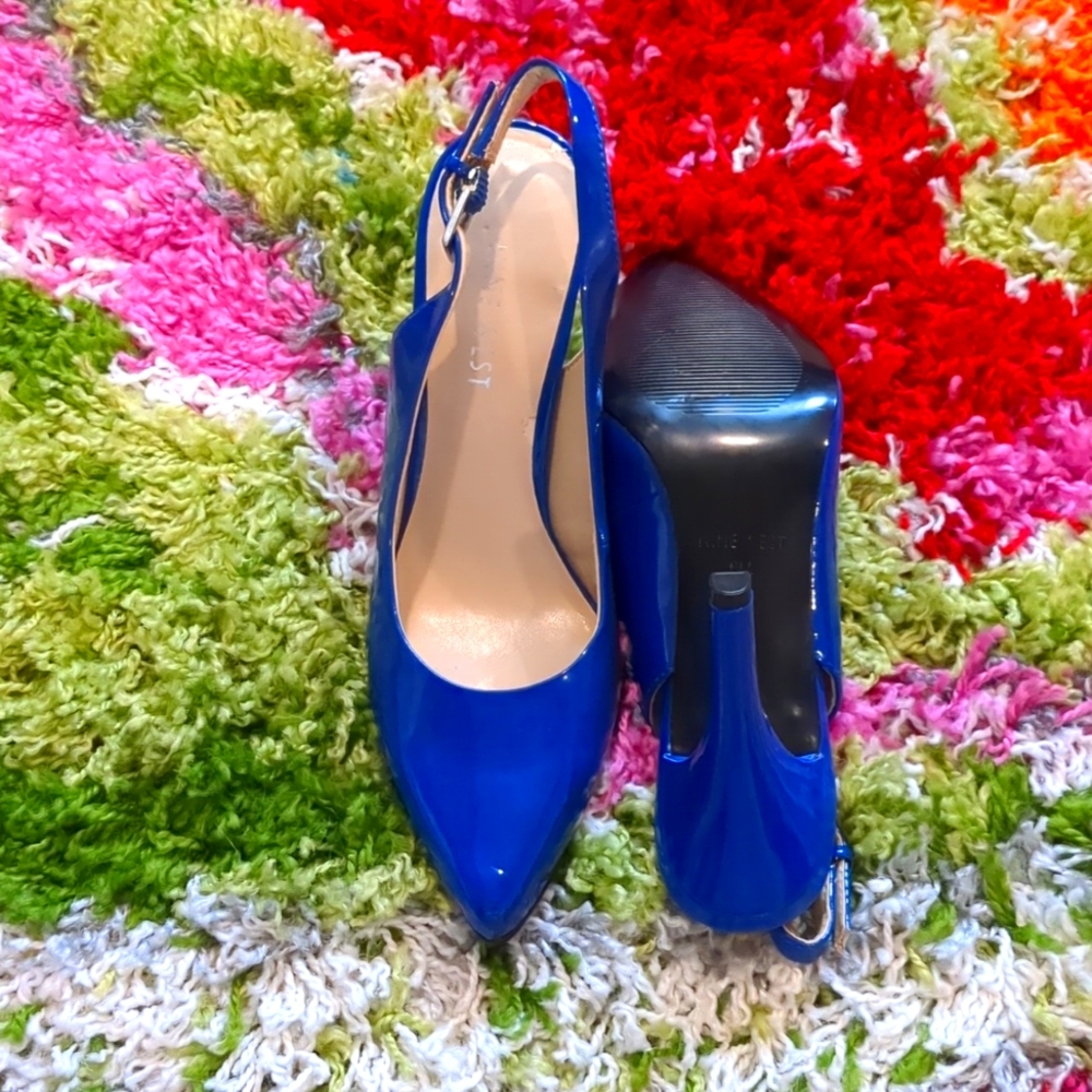 Beautiful blue patent leather strappy heels